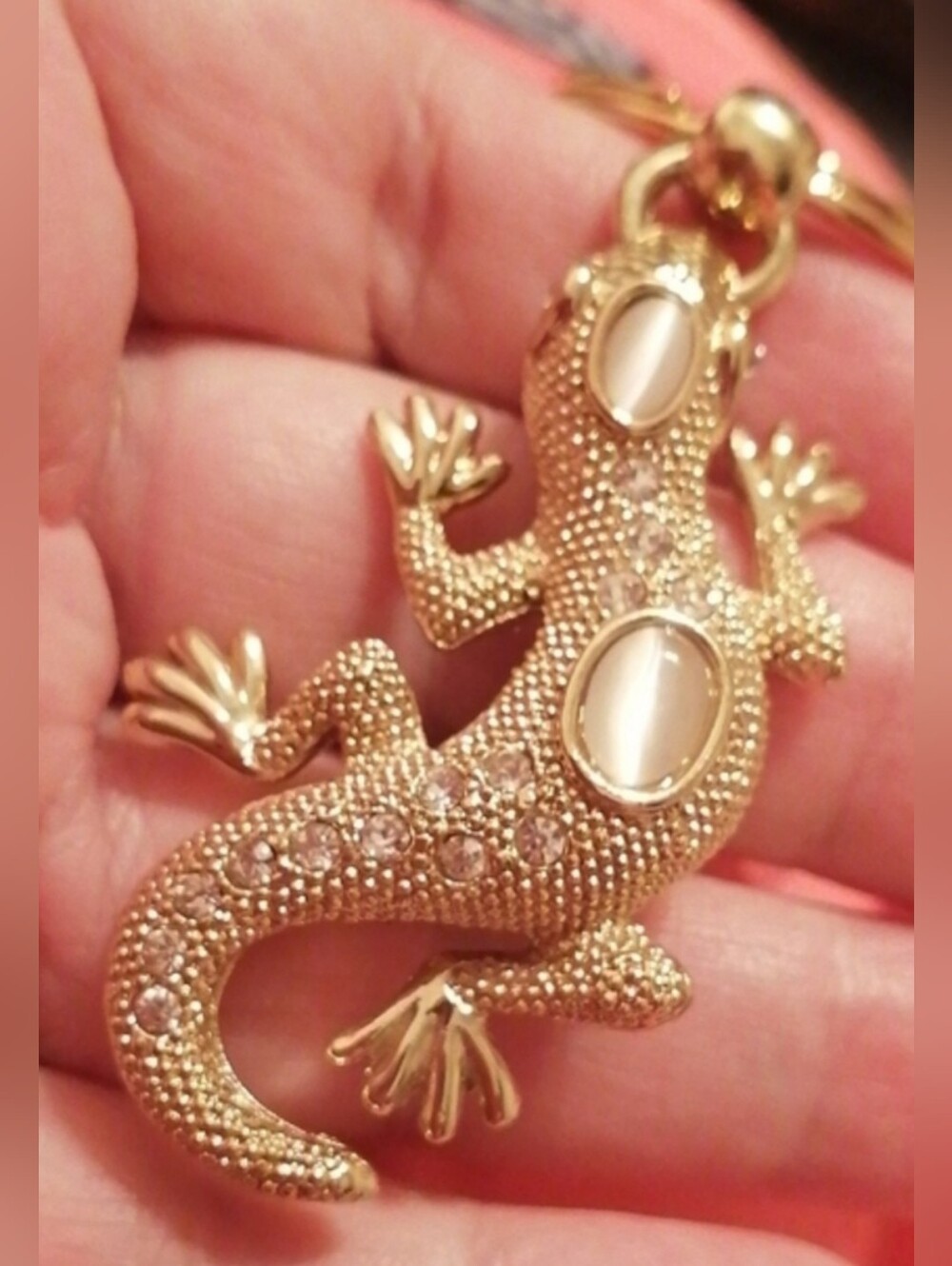 Renato Balestra Designer's Keychain, Lizard Gecko Gold Plated Cat Eye Crystals